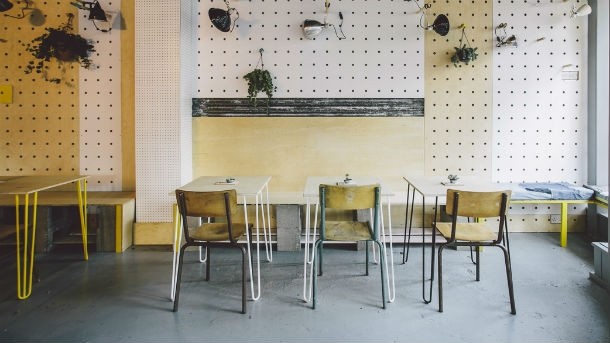 H.en in Brighton is an example of the utilitarian, functional interiors that are set to remain big in 2015