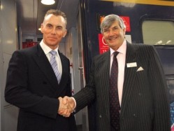 Gary Rhodes, whose Rhodes @ The Dome restaurant opens in the summer, was met at Plymouth train station by Charles Howeson, chairman of the Plymouth Area Business Council 
