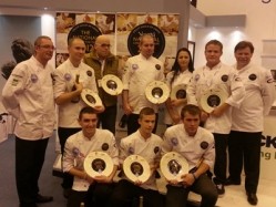 Ben Murphy, chef de partie at Pierre Koffmann's London restaurant, celebrates becoming Young National Chef of the Year 2012 with the judges and his fellow finalists
