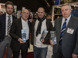Marcello and Carlo Distefano celebrate their special awards with Simon Rogan and Radisson Blu Edwardian Manchester general manager Stephen Williams 