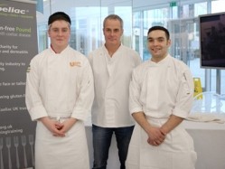 The winners: Christian Dean Young (left) and Jose Manuel De Freitas (right) with Coeliac Chef of the Year judge Phil Vickery