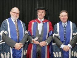 Derek Picot (centre) collected his Honorary Doctor degree at a ceremony held at Waldorf Astoria Hotel in London last week