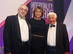 (L-R): Pierre Koffmann, Kate Silverton and Antonio Carluccio at last night's AA Hospitality Awards 2012-2013