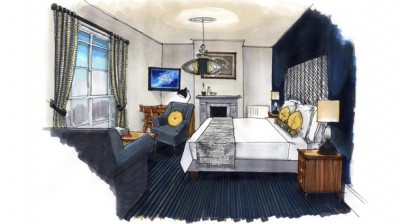Rendering of a bedroom in the Tulse Hill Hotel