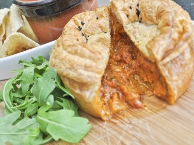 The 'Bombay' pie features free-range chicken tikka sauce and is topped with Bombay potatoes