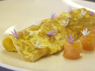 Winteringham Fields' Omelette Arnold Bennett with smoked salmon - part of the breakfast tasting menu