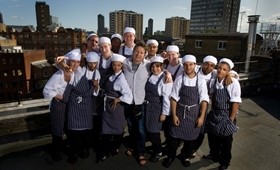 Today's Fifteen graduates with Jamie Oliver. pic: Simon Burt