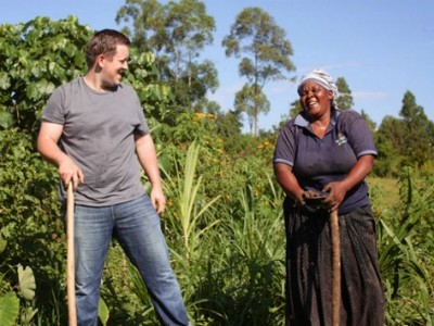 Ashley Palmer-Watts and Joyce Kadenge, his Kenyan host, take a break from Joyce's daily tasks - they both feature in a mini documentary showcasing Ashley's Chef Africa challenge