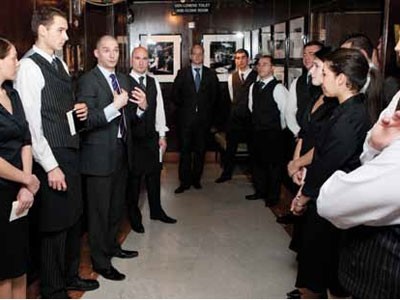 Recruitment is put under the spotlight in the December issue of Restaurant. Here: Fred Sirieix of Galvin at Windows briefs his staff before service