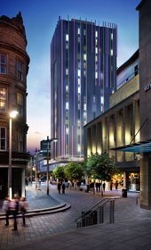 The new Premier Inn in Glasgow  is Whitbread's first office-block-to-hotel conversion in Scotland