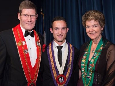 Loic Avril of the Fat Duck (centre) receiving his Chaine des Rotisseurs International Young Sommelier 2013 award in Washington last week with Philip and Janet Evins