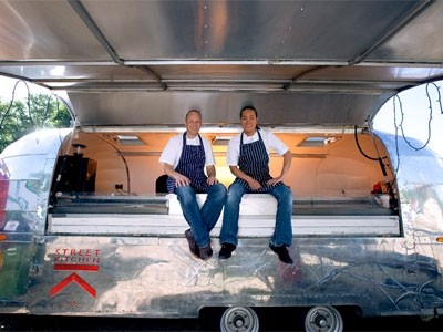 Jankel (left) and Tanaka with their Street Kitchen Airstream van