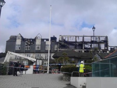 The aftermath of the fire that destroyed almost the entire property of the Best Western Falmouth Beach Hotel - photo credit Jay Wicks