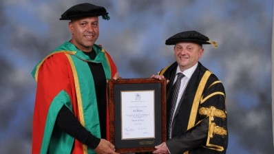 Sat Bains receiving his honorary degree from Nottingham Trent University vice-chancellor, professor Edward Peck