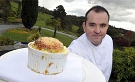 Mark Teasdale, Michelin-starred head chef at Sharrow Bay in Cumbria, presents his £1 souffle
