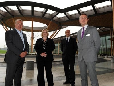 Launching the two new hotels at St George's Park. L-R Hilton Worldwide's Karl Turner, Sarah Oakden, Chris Aspden, and the hotels' general manager Greg Crawford 