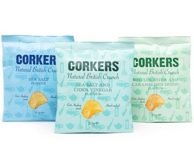 Corkers Crisps are made using British potatoes and contain no artificial flavours or MSG products