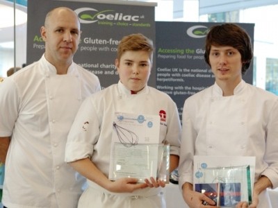 Skylon restaurant chef Adam Gray (left) with competition winners Jonathan Farmer (centre) and Thomas Fallows 