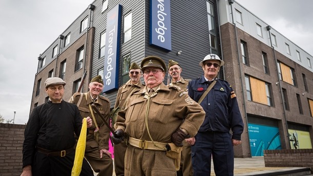 The platoon from the Dad's Army Musuem open the Thetford hotel
