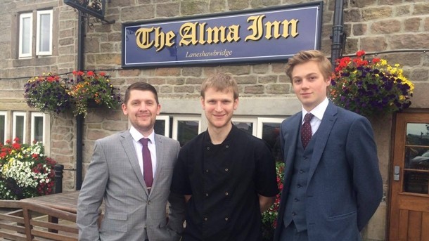 L-R: The Alma Inn's general manager Damien Brierley, with head chef Jordan Hadfield and assistant manager Joe Lacey 