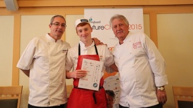 FutureChef 2015 Tom Hamblet (centre) with David Mulcahy of the Craft Guild of Chefs (left) and Brian Turner (right)