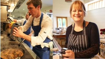 Kevin McFadden (left) and Rosie Sykes create their recipes for the #GivingTuesday campaign