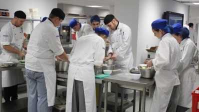 Steven Edwards leads students at Chichester College in canape creation in their new state-of-the-art kitchens