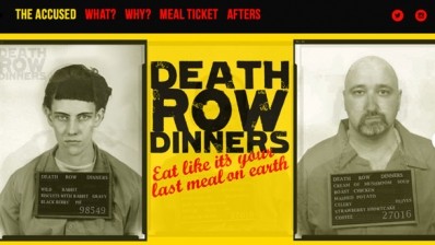 The Death Row Dinners website featured images of 'inmates' with details of their final meal requests around their neck