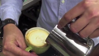 Andrew Tolley of Harris + Hoole demonstrates how to make the perfect latte