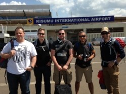 John Freeman, Ashley Palmer-Watts, Paul Foster, cameraman Paul Gwillam and Paolo de Tarso arrive at Kisumu airport ready to visit projects run by Farm Africa