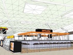 Yo! Sushi London Stansted has had to be consturcted from 100 per cent fireproof materials