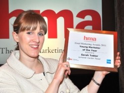 Sarah Tobler, Jumeirah Carlton Tower Hotel digital marketing executive, with her prize as HMA Young Marketer of the Year