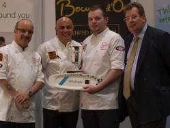 Nick Vadis, Andreas Antona, Adam Smith and John Williams with the Bocuse d'Or trophy. Photograph by Frasershot