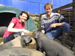 Thomasina Miers and Tristram Stuart launch The Pig Idea, a campaign which aims to get food waste back on the menu for pigs
