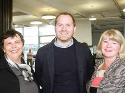 Bryn Williams with Teresa Carnall, chair of the Bay of Colwyn Business Network and Ingrid Lewis, town manager for Conwy County Council