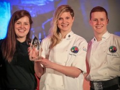 Glasgow City College students Nikola Plhavoka, Aoife Munro and Murray McDavid collected their award at the Dorchester last night