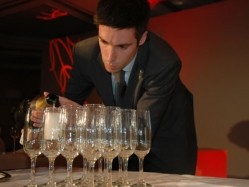 Yohann Jousselin, winner of the AFWS UK Sommelier of the year 2011, performing his winning Champagne pour