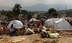 Andrew Biss has helped distribute survival tents like these to areas of Haiti