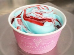 Limited edition Blue Banana and Strawberry Ripple ice cream by Gelato Gusto