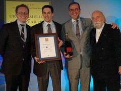 Yohann Jousselin, last year's winner of the AFWS Sommelier of the Year competition pictured with judges
